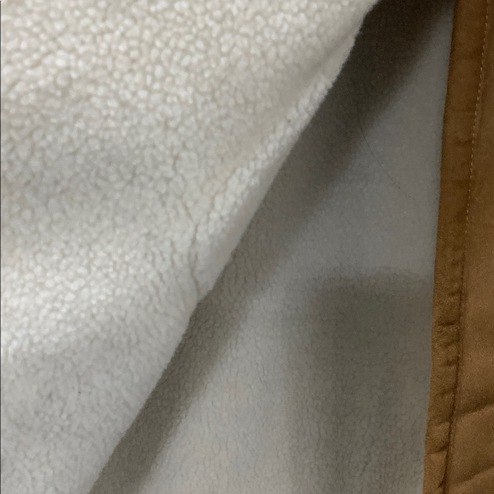 LANDS’END. Brown Faux Suede Coat with Cream Trim - Picture 7 of 8